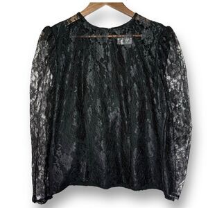 Vintage 80s Lace Black Long Sleeve Blouse Victorian Gothic‎ Top Dark Romantic